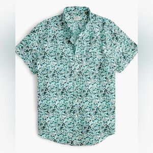 J CREW aqua floral Short-sleeve linen shirt